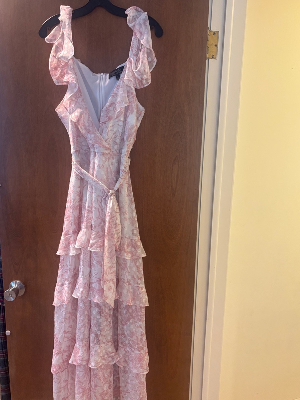 Christian Siriano Pink Floral Ruffled Tiered Maxi Dress